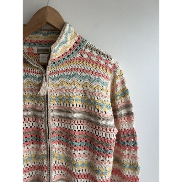 Coldwater Creek Multi Color Crochet Granny Square Cardigan Zip Sweater Coastal S - Picture 3 of 8